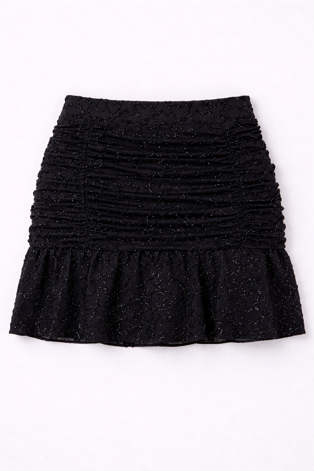 Black skirt with ruched waistband on a white background