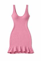 Pink dress with a ruffled hem on a white background