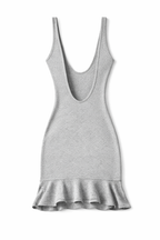 Gray dress with a ruffled hem on a white background