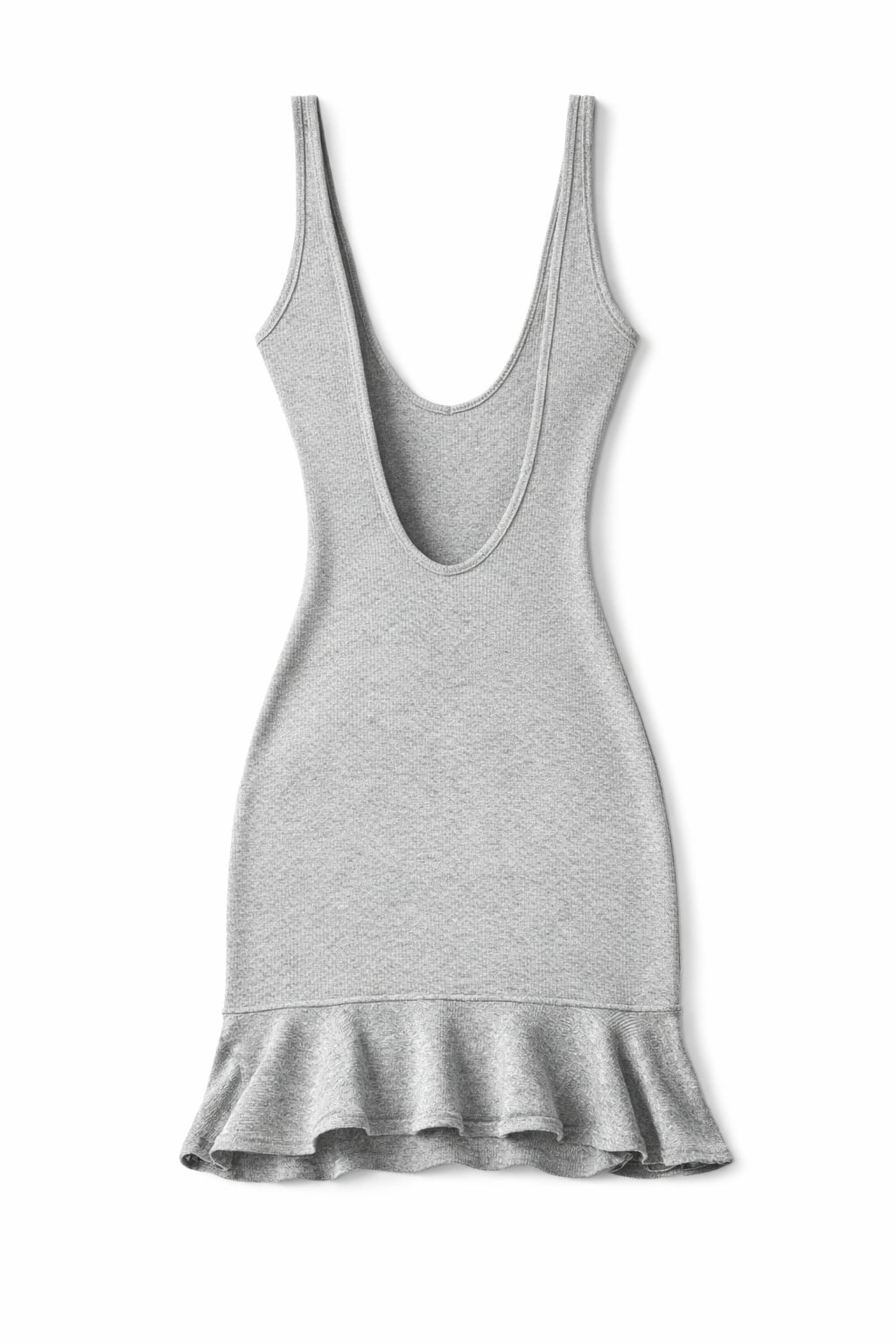 Gray dress with a ruffled hem on a white background