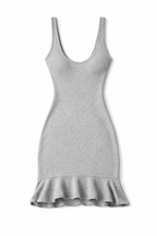 Gray dress with a ruffled hem on a white background