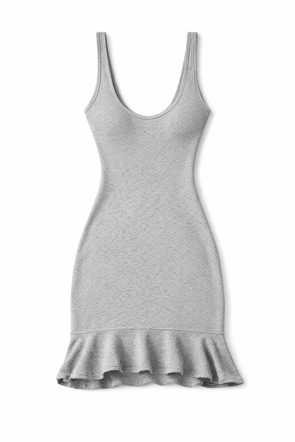 Gray dress with a ruffled hem on a white background