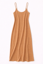 Brown slip dress on a white background