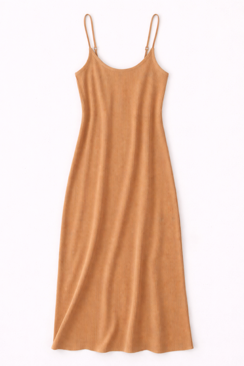 Brown slip dress on a white background