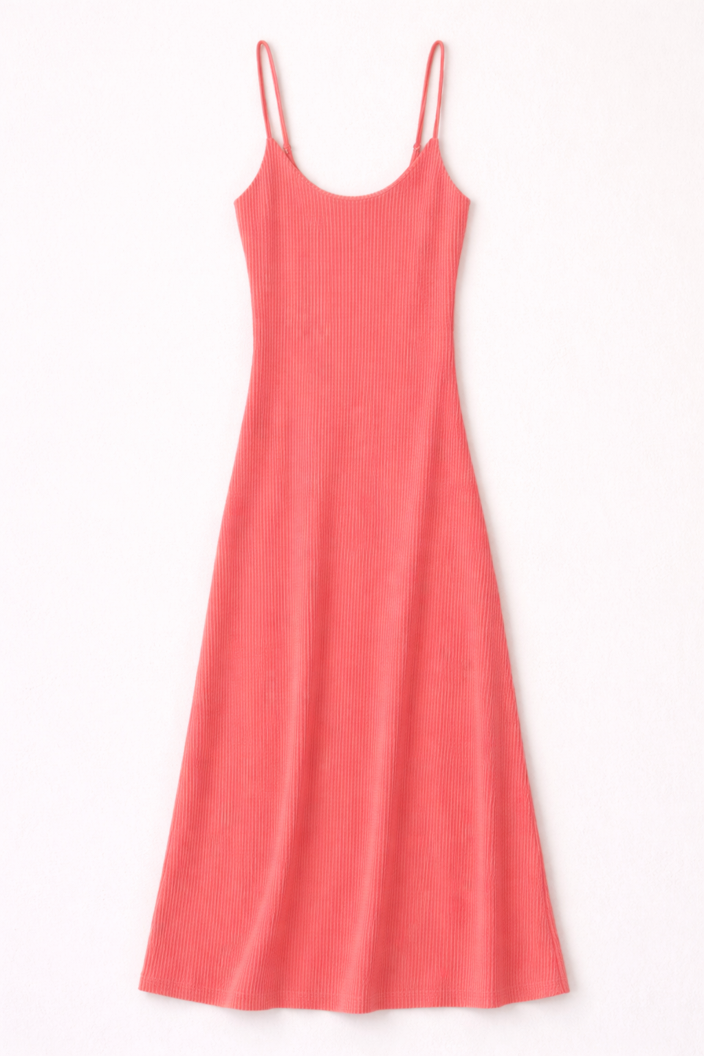 Coral dress with thin straps on a white background