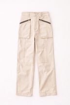 Beige pants with zippers on a white background