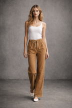 Camel Drawstring Straight-Leg Pants