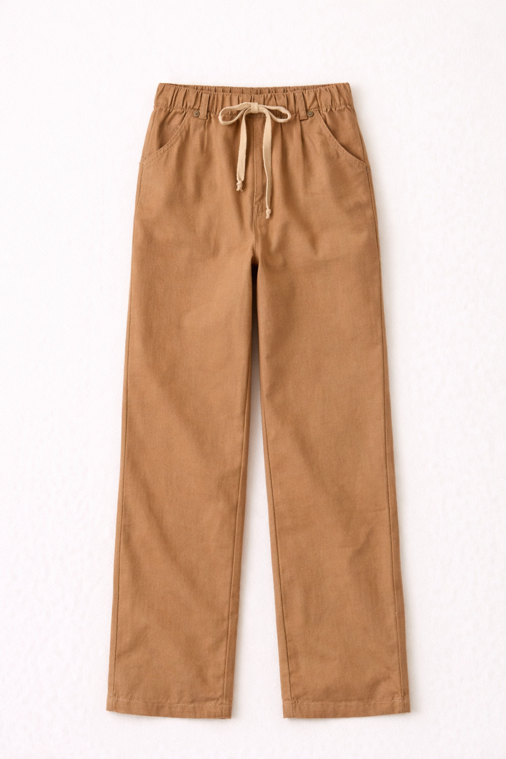 Camel Drawstring Straight-Leg Pants