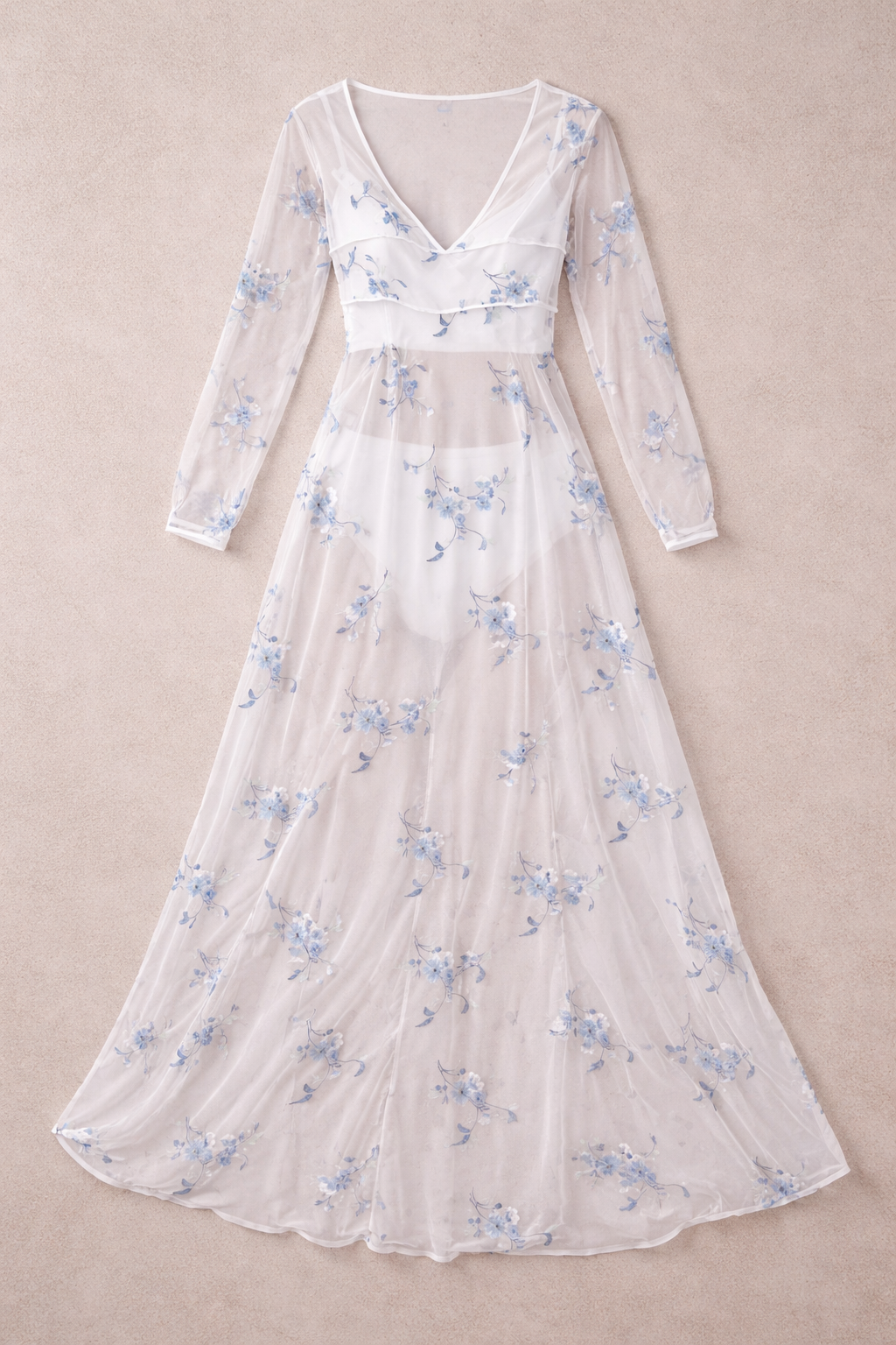 Elora Sheer Blue Floral Maxi Dress RESAMON Elora Sheer Blue Floral Maxi Dress RESAMON