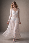 Elora Sheer Blue Floral Maxi Dress