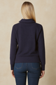 Back view of navy women’s sweater with relaxed fit and ribbed hem – Resamon clothing