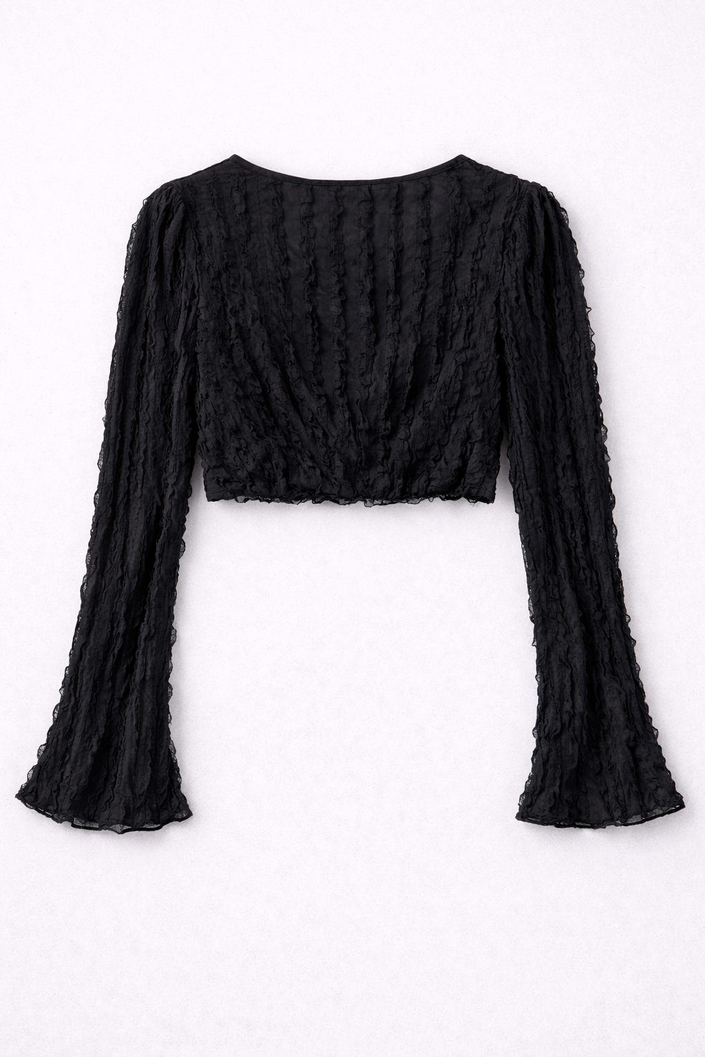 Black textured long-sleeve top on a white background