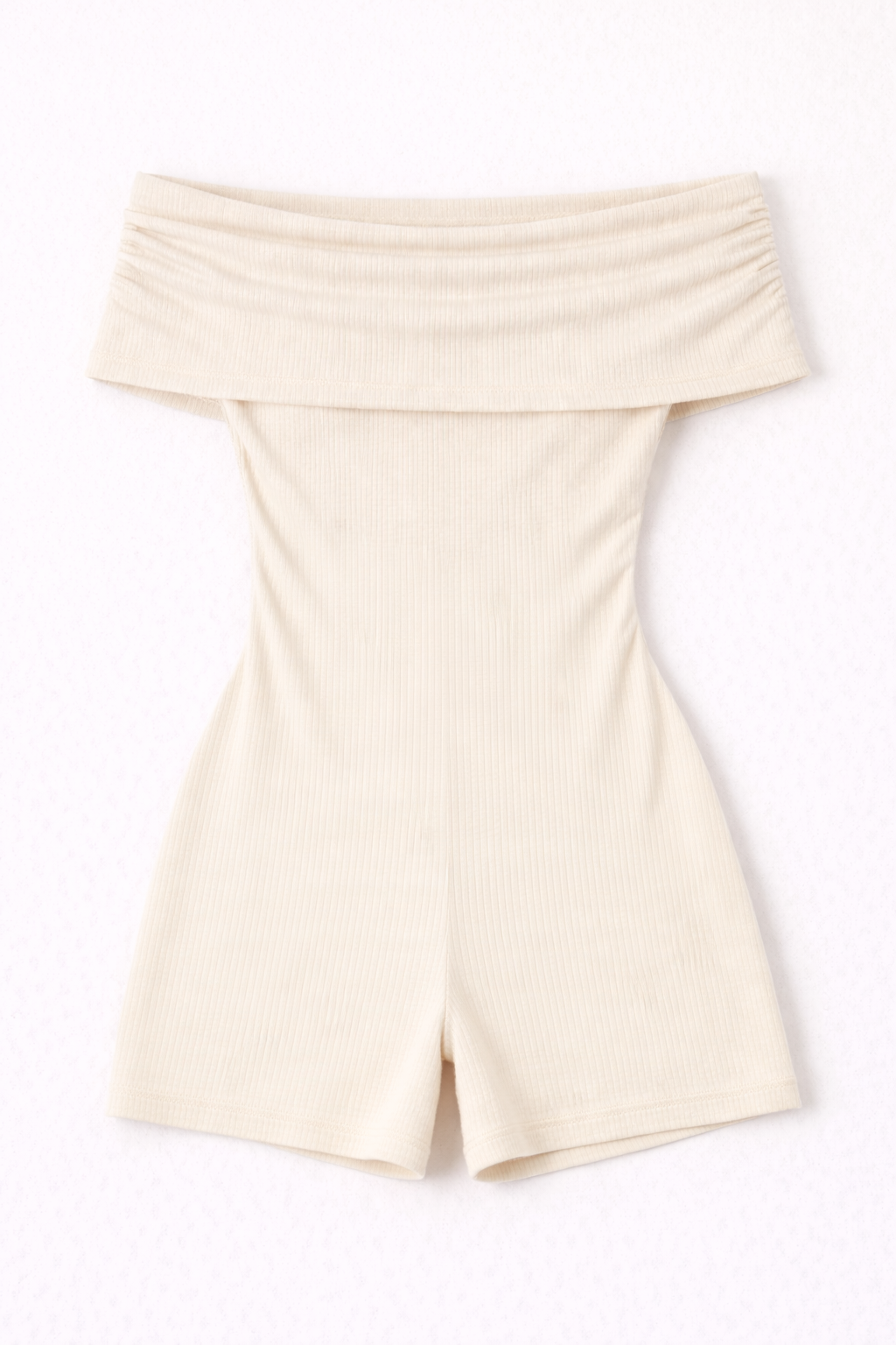 Beige strapless romper on a white background